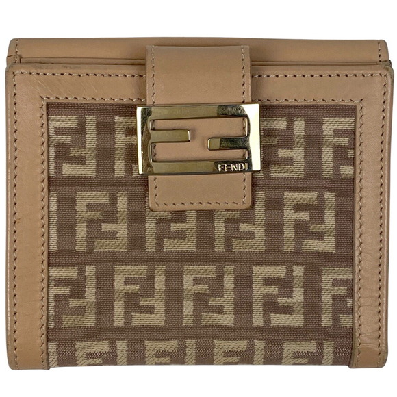 FENDI Zucchino Bifold Wallet Bill Coin Pink Beige Canvas - Picture 1 of 6
